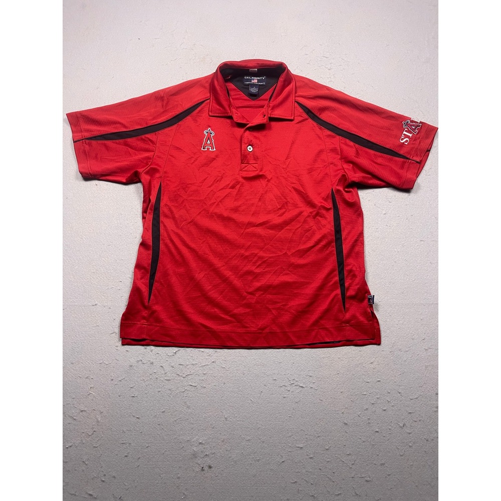 Pro Celebrity Polo Micropolyester Red Los Angeles Angels Staff L Mens
